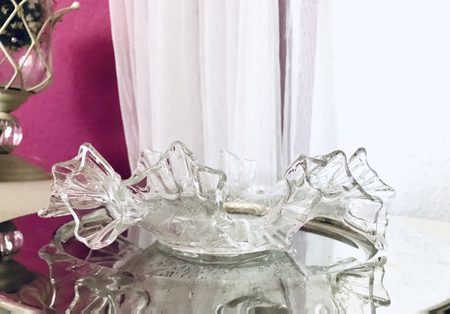 Antik Jugendstil gewellter Serviettenrand Pressglas Schale Glas so schön!