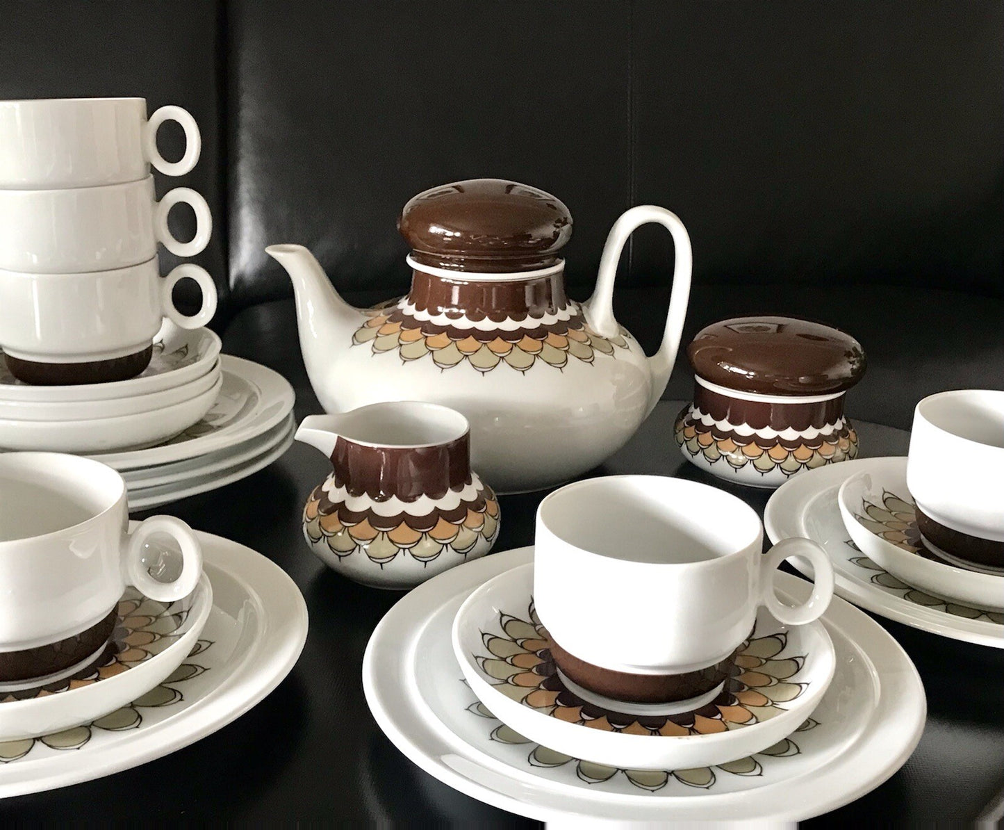 Alt Vintage 70er Thomas Porzellan Kaffeeservice weiß braun orange Wirkalla 6 P.
