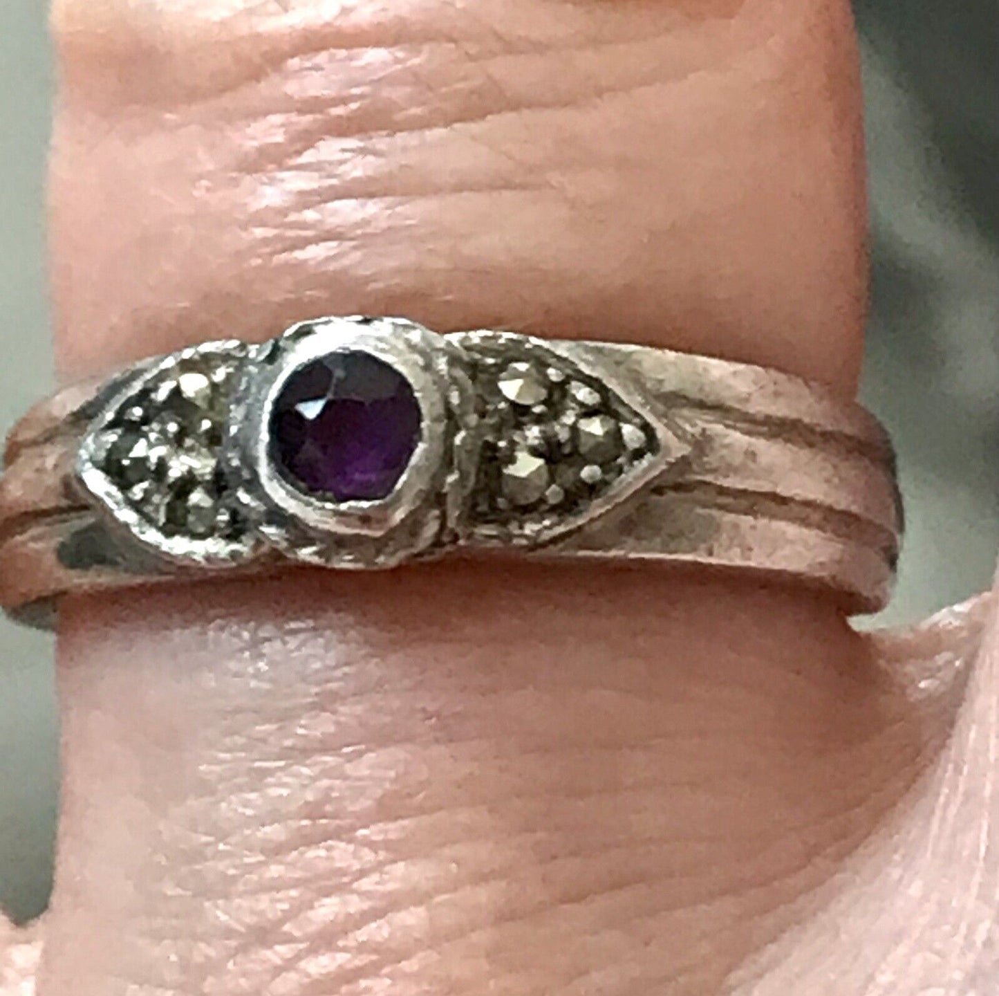Antik Art Déco Damen Ring lila Stein Silber 925 Gr.55 56 Markasite