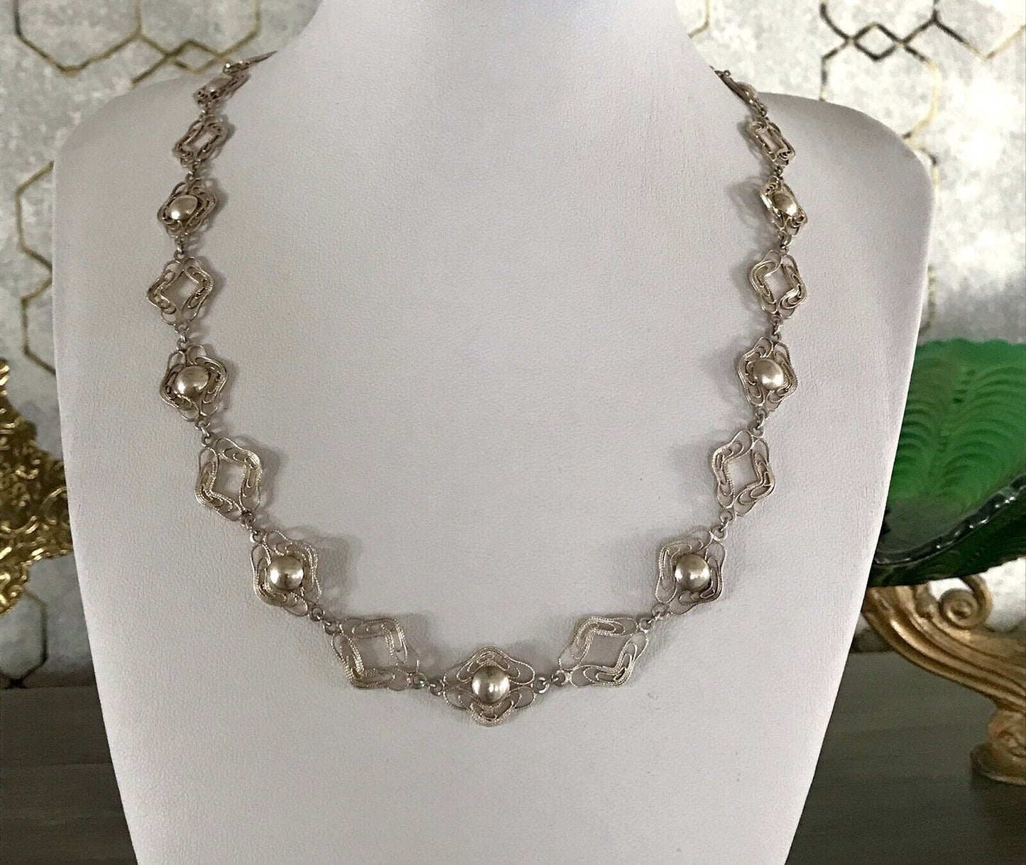 Alt Vintage Edel 835 Silber Collier Halskette