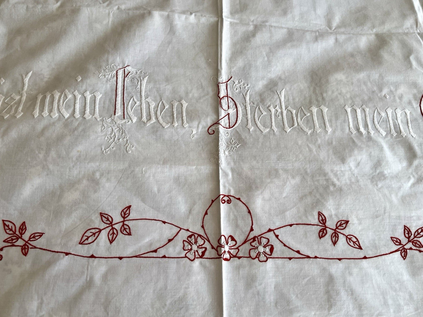 Antik Wandbehang Gardine „Christus ist mein Leben Sterben mein Gewinn
