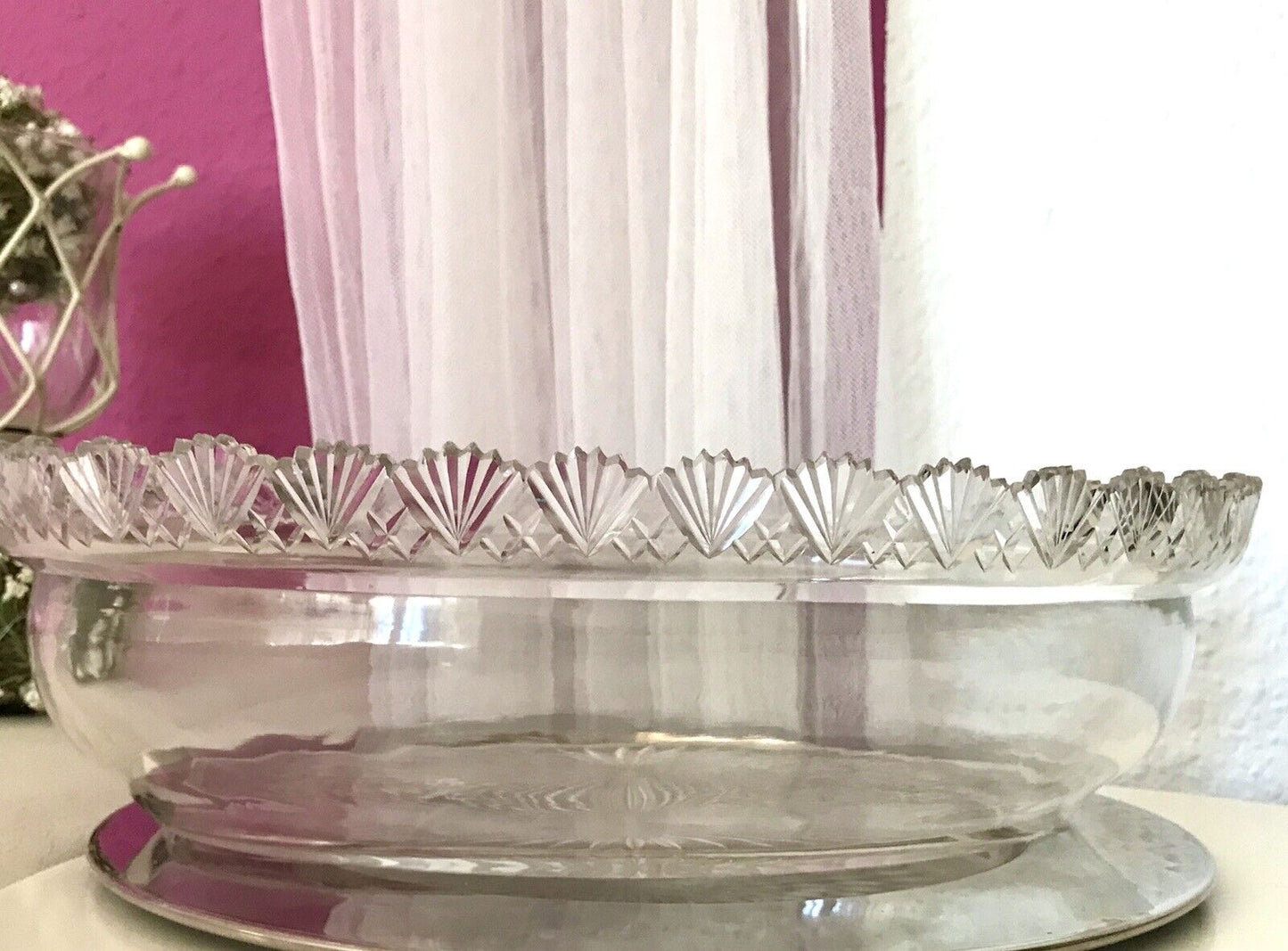 Antik Groß Bleikristall Schale Glasschale Jardiniere Kristallglas Glaseinsatz