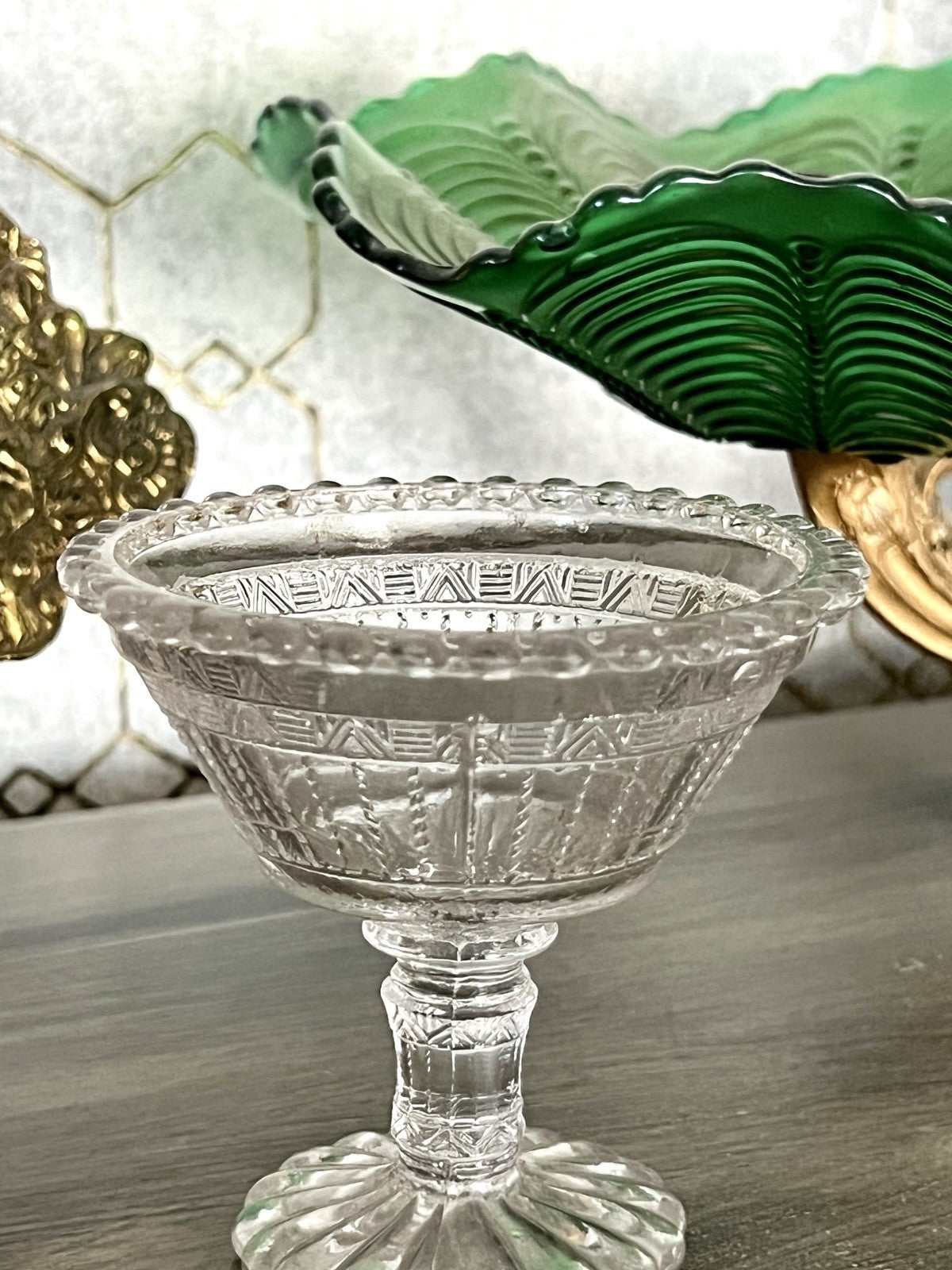 Antik Jugendstil Art Déco Pressglas Glas Fußschale Schale Zuckerschale