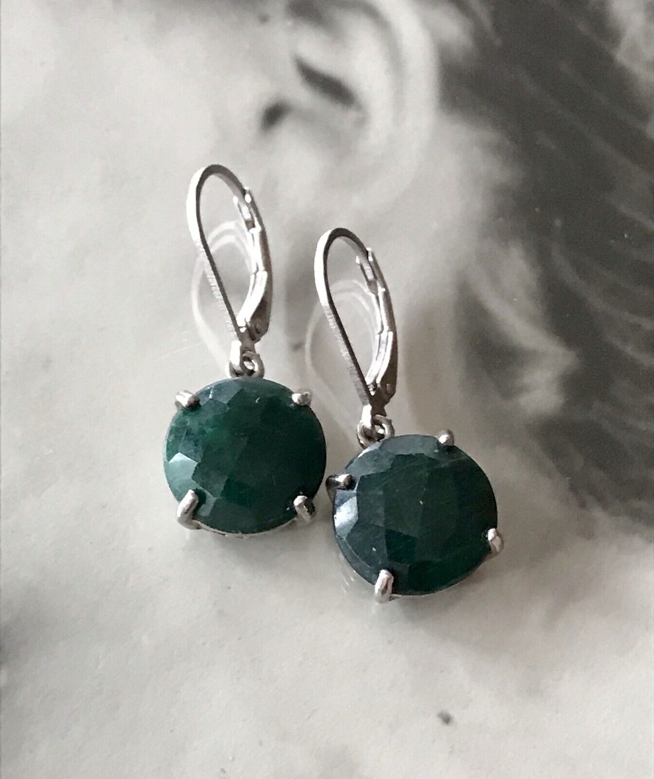Alt Vintage Ohrringe Ohrhänger DAMEN Silber grüner Stein Onyx?