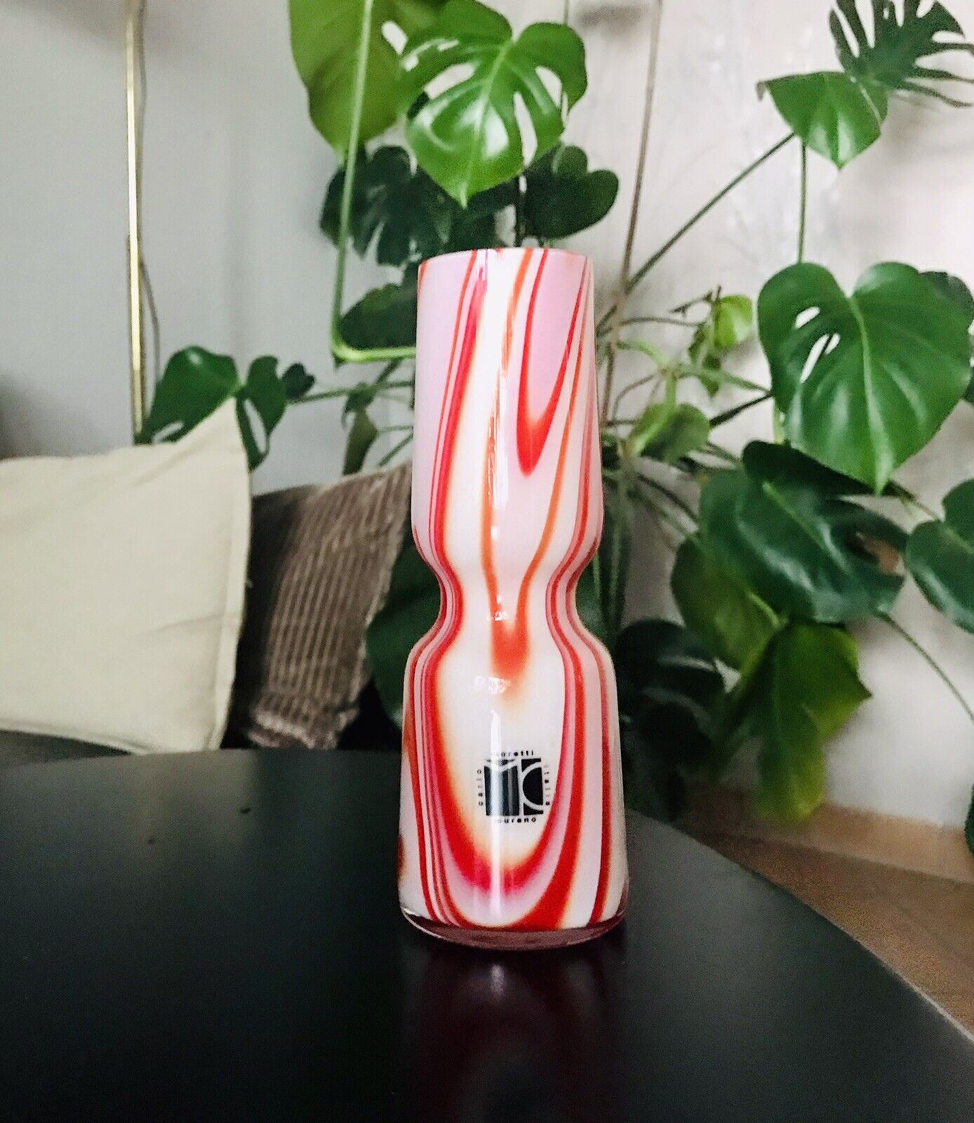 Carlo Moretti Vintage Vase Murano Glasvase rot weiß