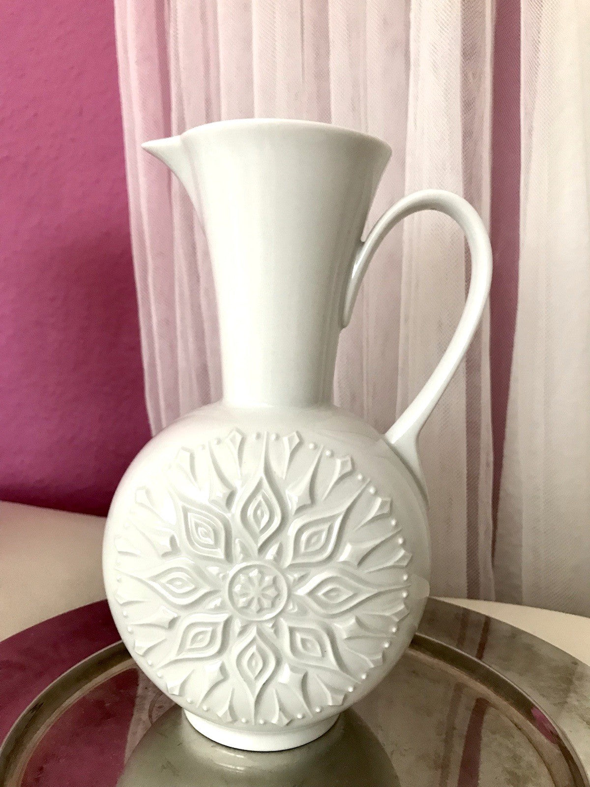 Vintage 60er Porzellan Vase OpArt Seltmann Vohenstrauß Porzellan Bavaria weiß