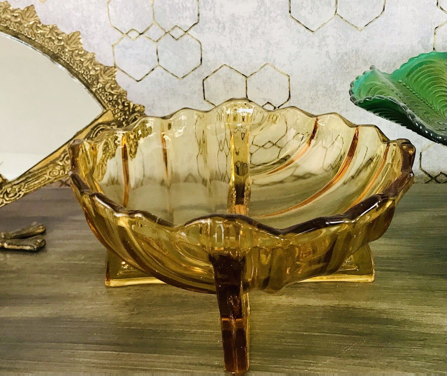 Antik Art Déco gelb Pressglas Jardiniere Schale Glas RAR markant