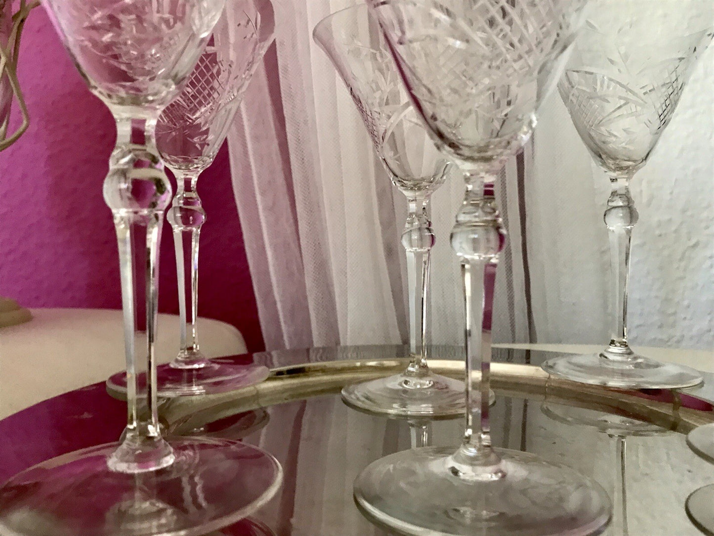 Antik Edel Art Déco 6x Weingläser Gläser Schliffdekor