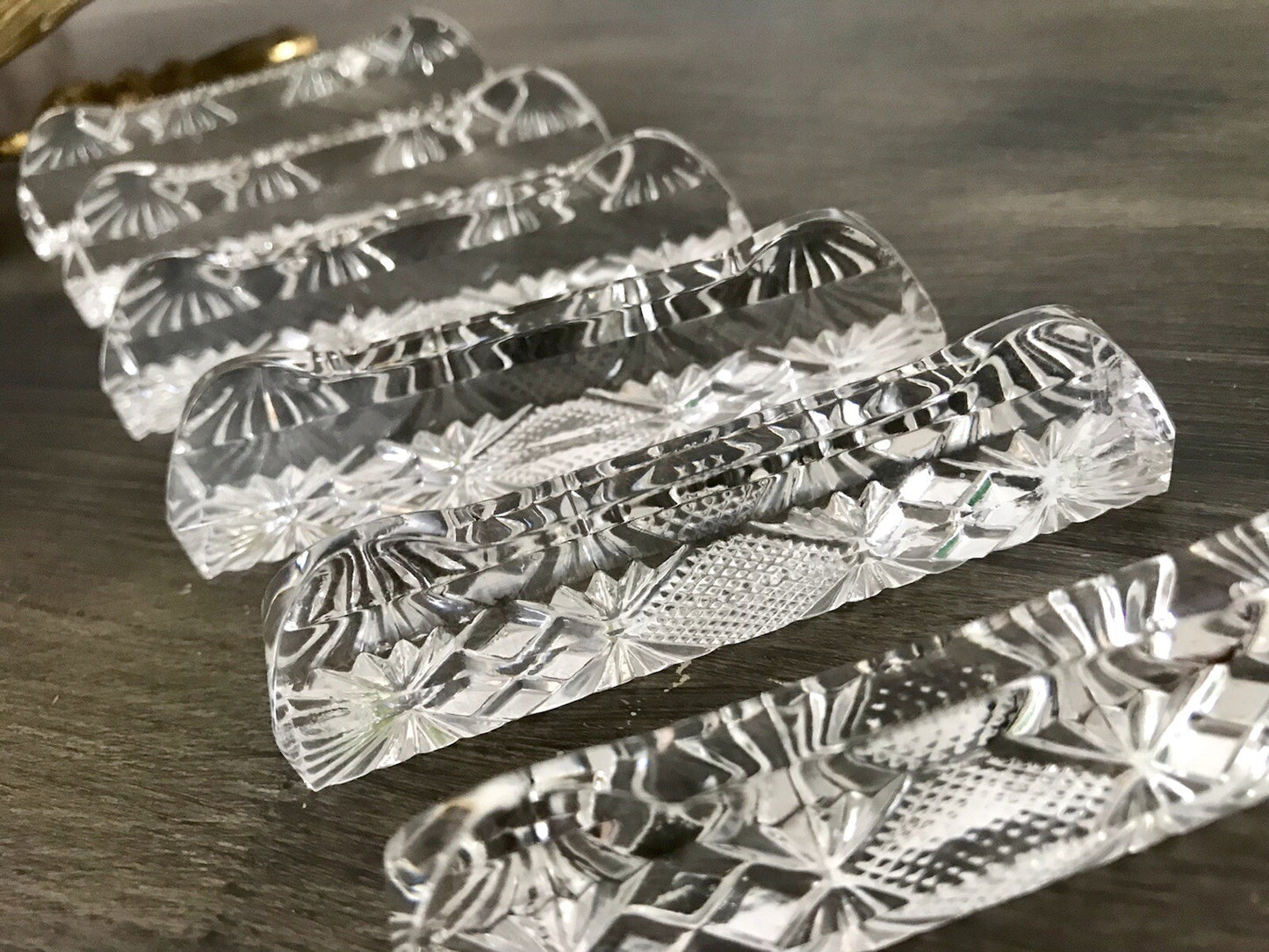Alt antik? 6 Art Déco Messerbänkchen Kristallglas Glas EDEL Schliff