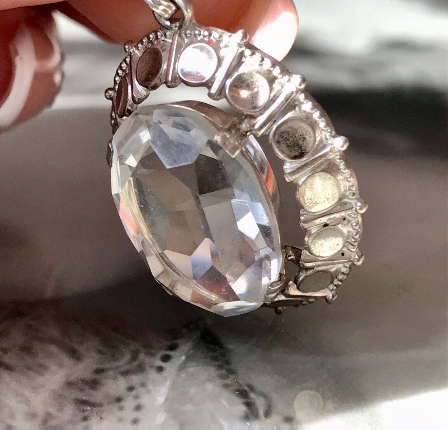 Vintage Alt Kettenanhänger Anhänger 835 K&L Silber farbloser Stein WOW