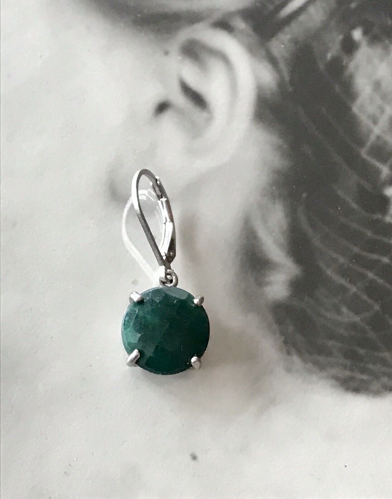 Alt Vintage Ohrringe Ohrhänger DAMEN Silber grüner Stein Onyx?