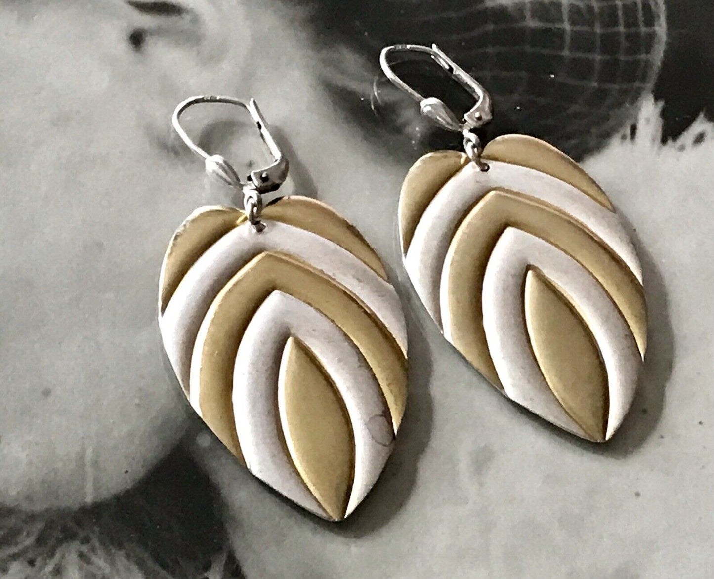 Vintage Ohrhänger Ohrringe Blätter Hänger DAMEN Silber vergoldet SUPER Design