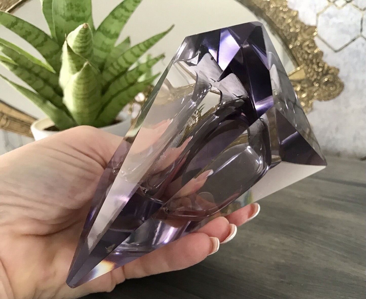 Antik Art Déco Aschenbecher Ascher lila Kristallglas Glas Burkert? Alexandrit