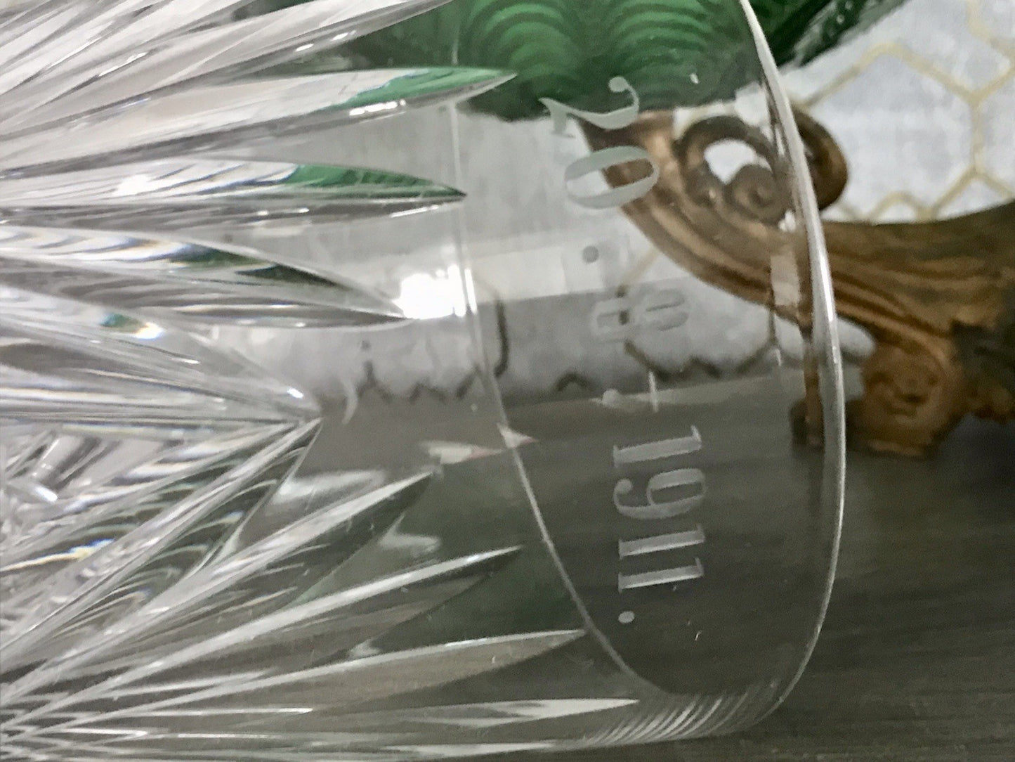 Antik Adenken Glas Pokalglas Kelch Pokalkelch Luftblasen 20.08.1911 Jugendstil
