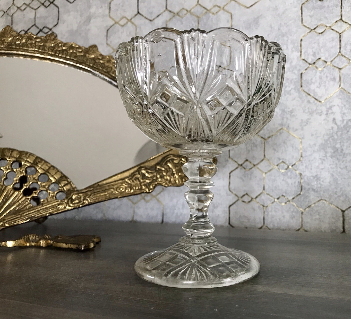 Antik Jugendstil Art Déco Pressglas Glas Fußschale Schale Zuckerschale