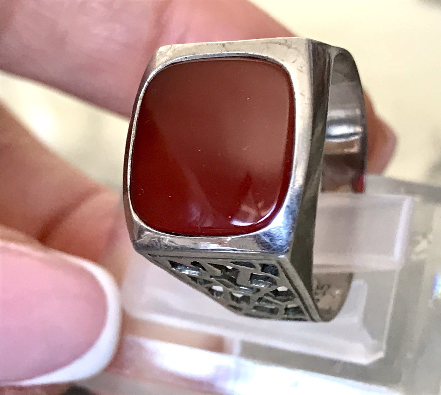 Antik alt Vintage Art Déco Herren RING Siegelring Karneol 835 Silber Gr.63