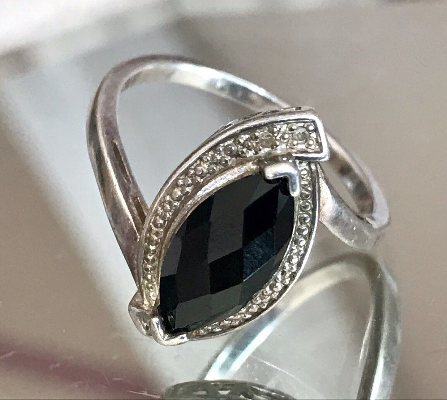 Vintage Onyx? DAMEN RING Silber 925 Gr.55 17,5 Schiffchen