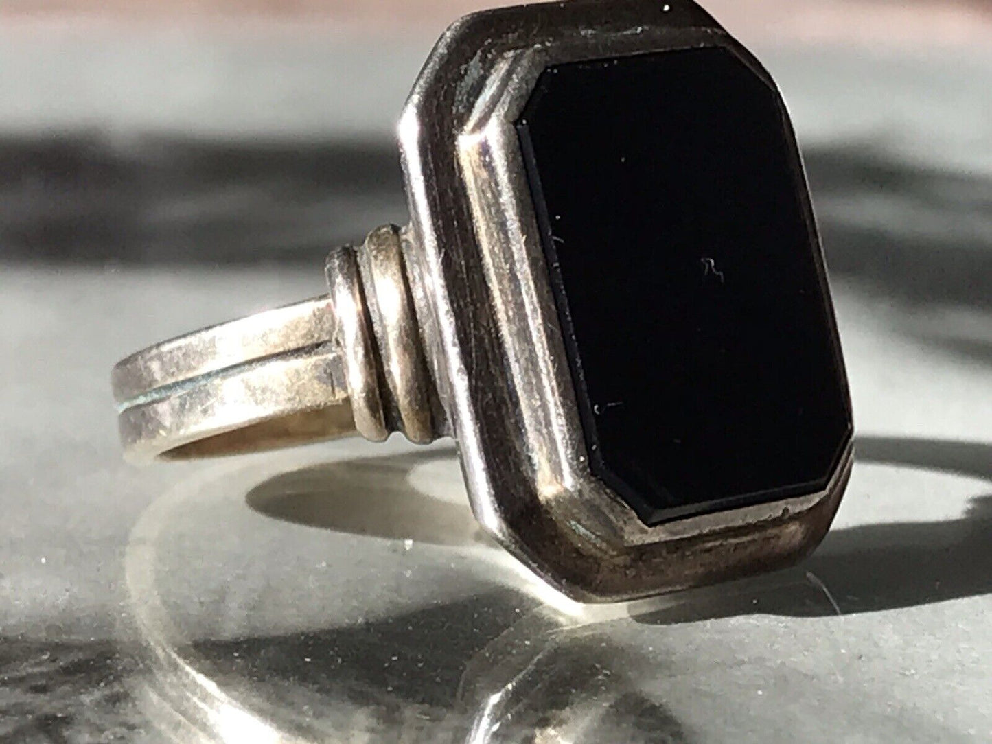 Antik Art Déco Edel Onyx Siegel RING Silber 835 Gr.60