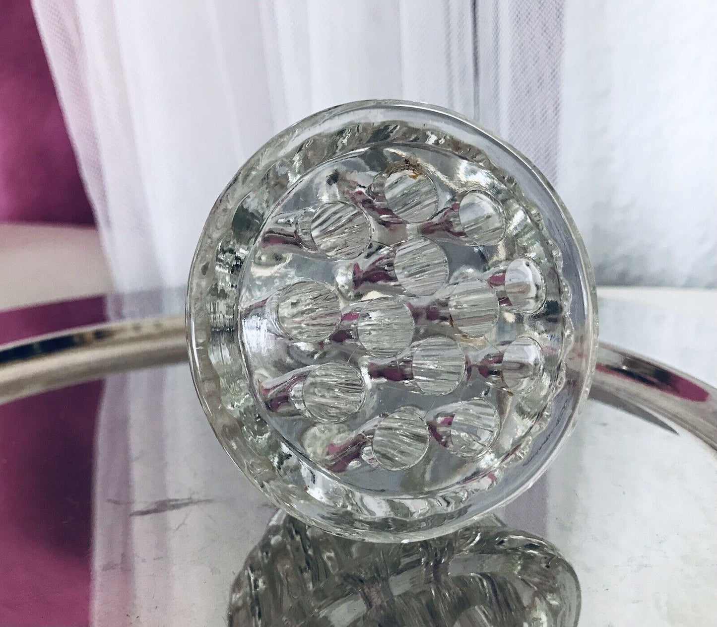 Antik Art Déco Pressglas Blumenvase Steckeinsatz rund Glas