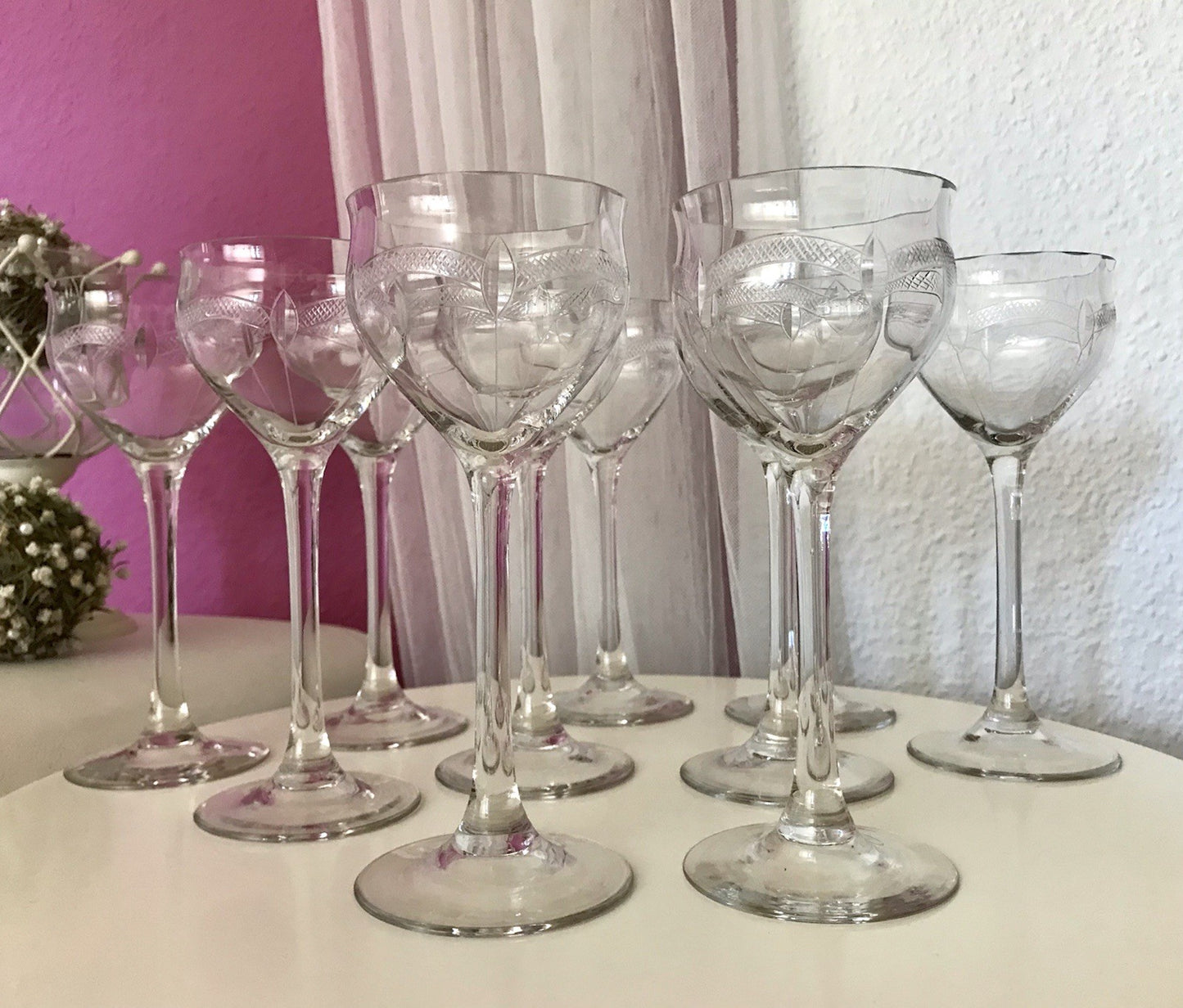 Antik Weingläser 10x Gläser Jugendstil optisch gerippt Schliffdekor