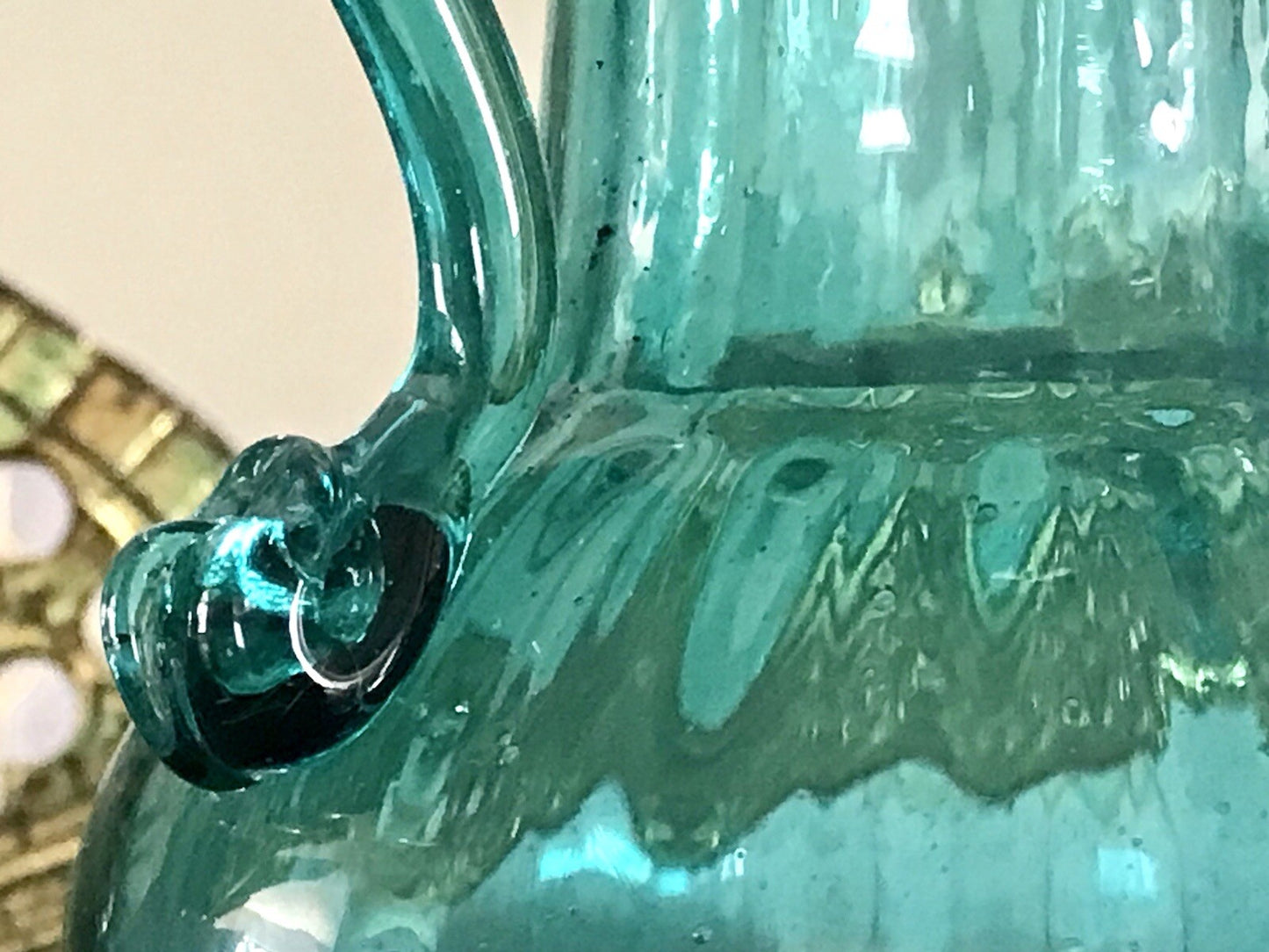 Antik Glasvase Vase Türkis Blau Glas Abriss Aufschmelzungen Murano?