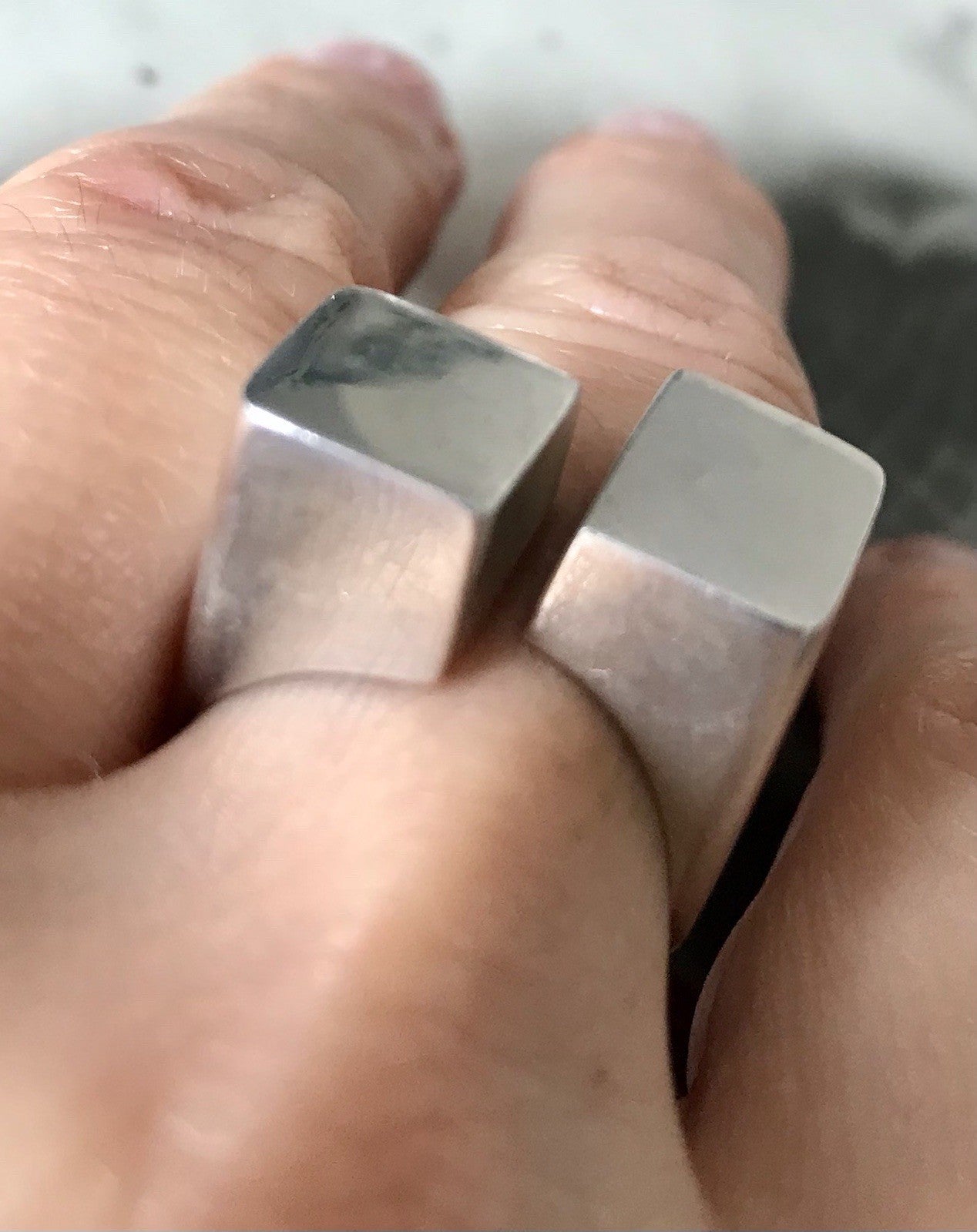 Vintage Modernist Designer DAMEN RING 925 Silber Cube Avantgarde 55 bis 59