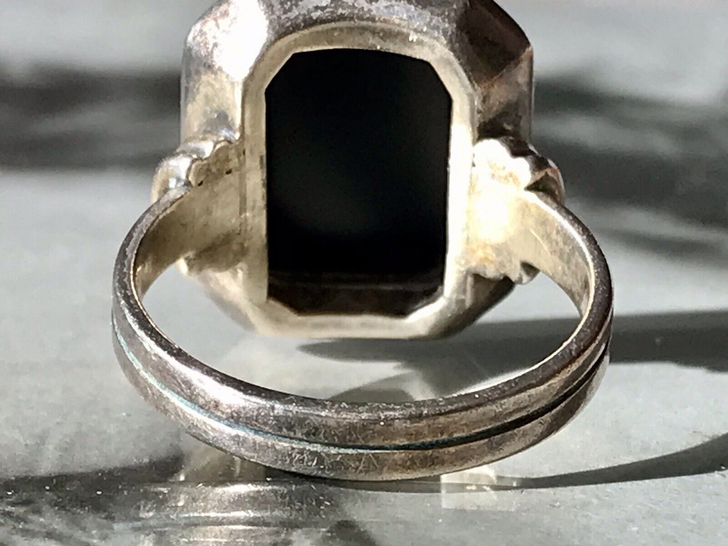 Antik Art Déco Edel Onyx Siegel RING Silber 835 Gr.60