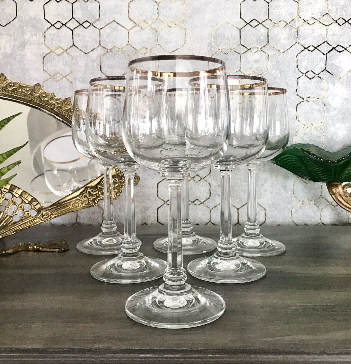 Art Déco Stil 6 Gläser Weingläser Weißweingläser Glas Goldrand Lausitzer