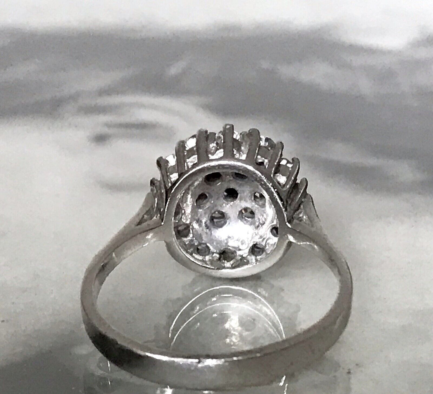 Vintage Entourage Halo Ring farblose Steine & Saphir Silber 925 ~Gr.54