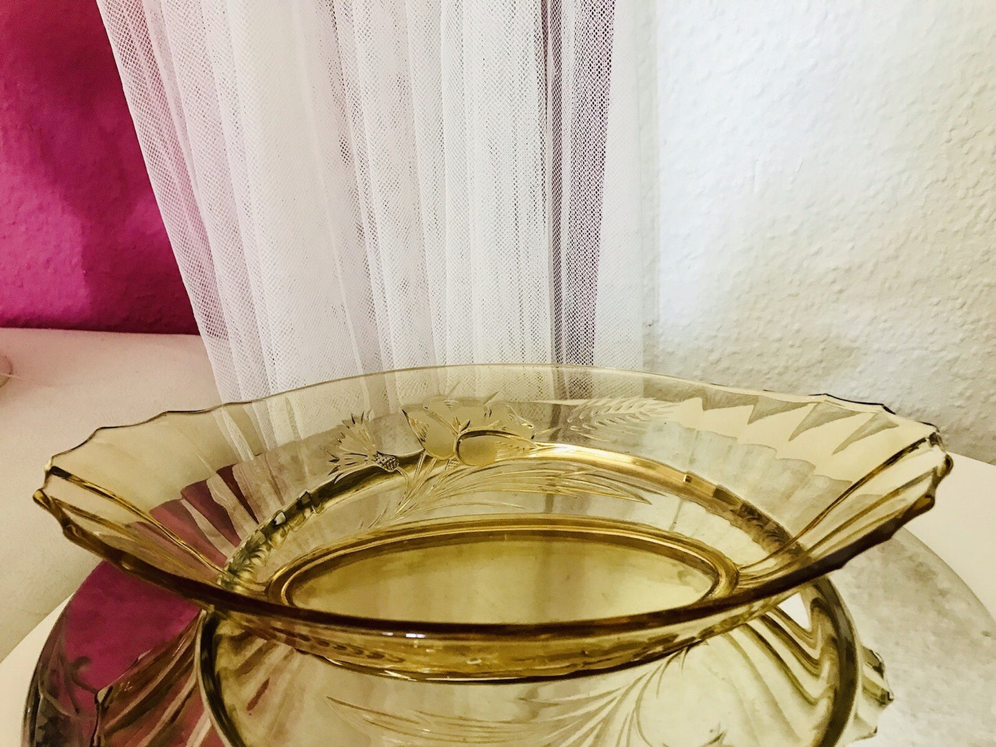 Antik Art Déco Bernstein Farbe gelb Pressglas Schale Jardiniere Glas