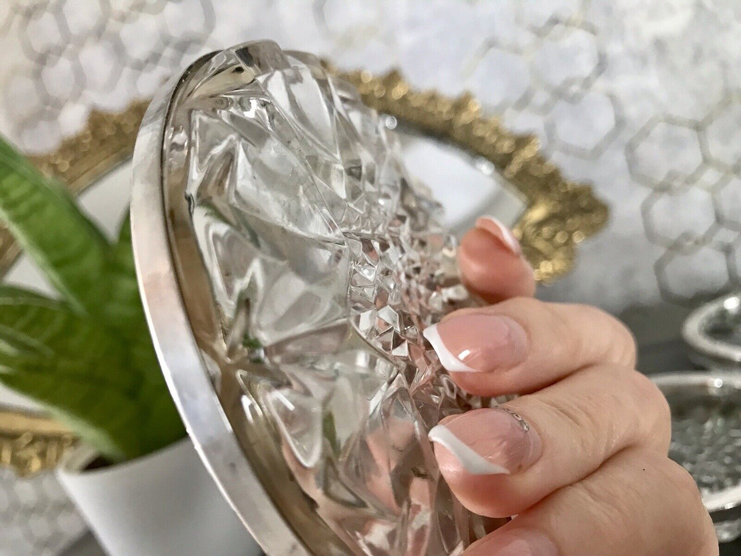 Vintage 6x Untersetzer für Weingläser Glas Kristallglas Bleikristall versilbert
