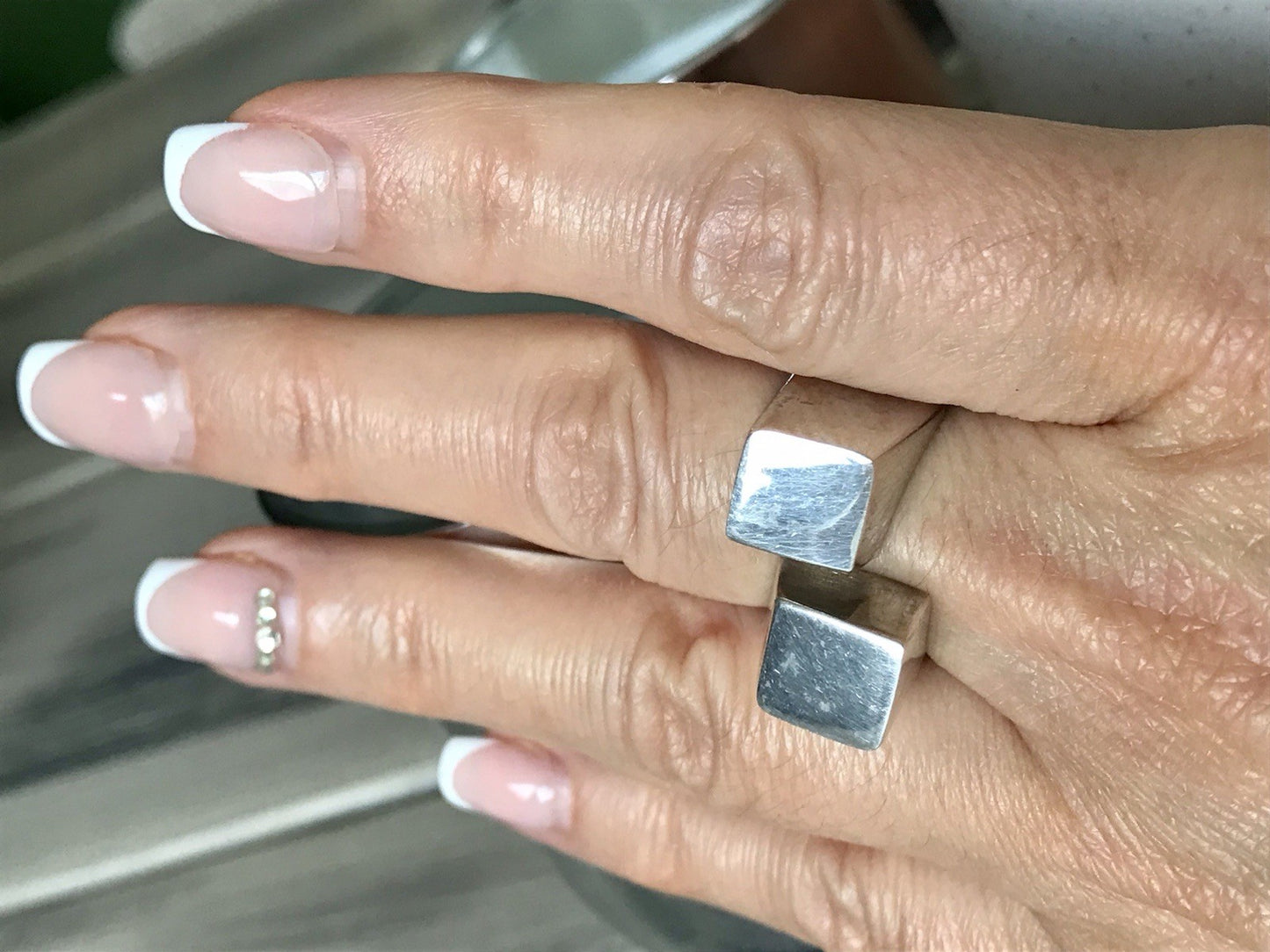 Vintage Modernist Designer DAMEN RING 925 Silber Cube Avantgarde 55 bis 59