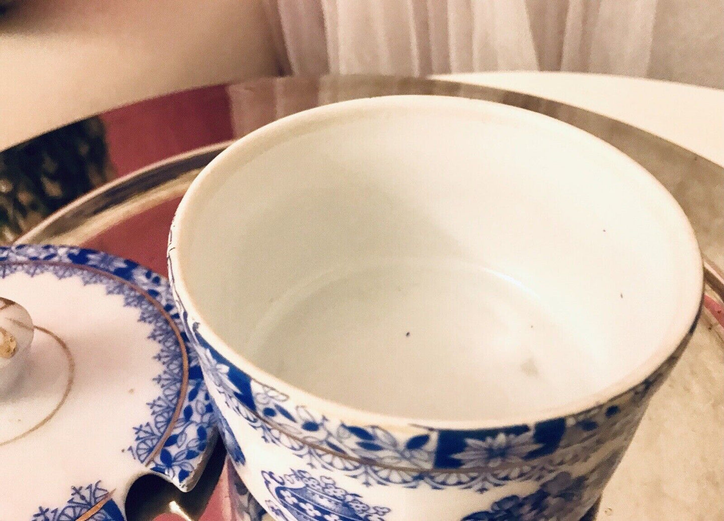 Antik Art Déco Porzellan Deckeldose Dose China Blau Oscar Schaller ??