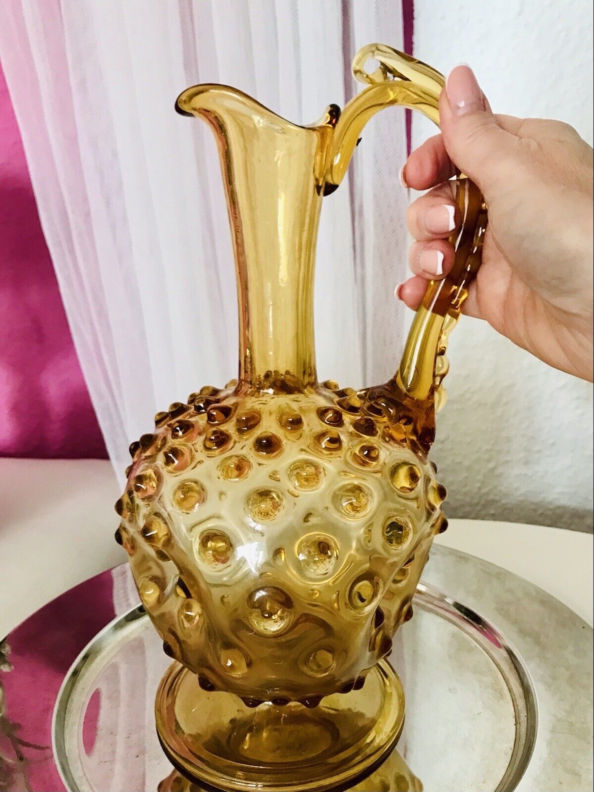 Murano Barovier Tosso ? 60er Karaffe Kanne Vase Glas Gelb Noppen Dubben Abriss