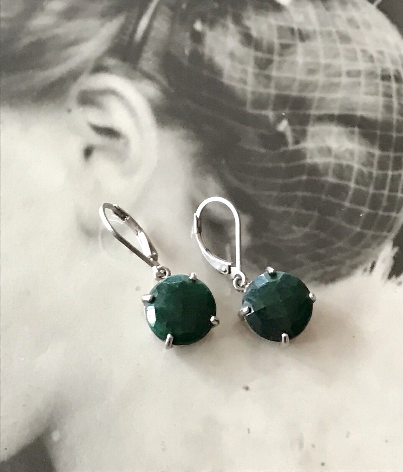 Alt Vintage Ohrringe Ohrhänger DAMEN Silber grüner Stein Onyx?