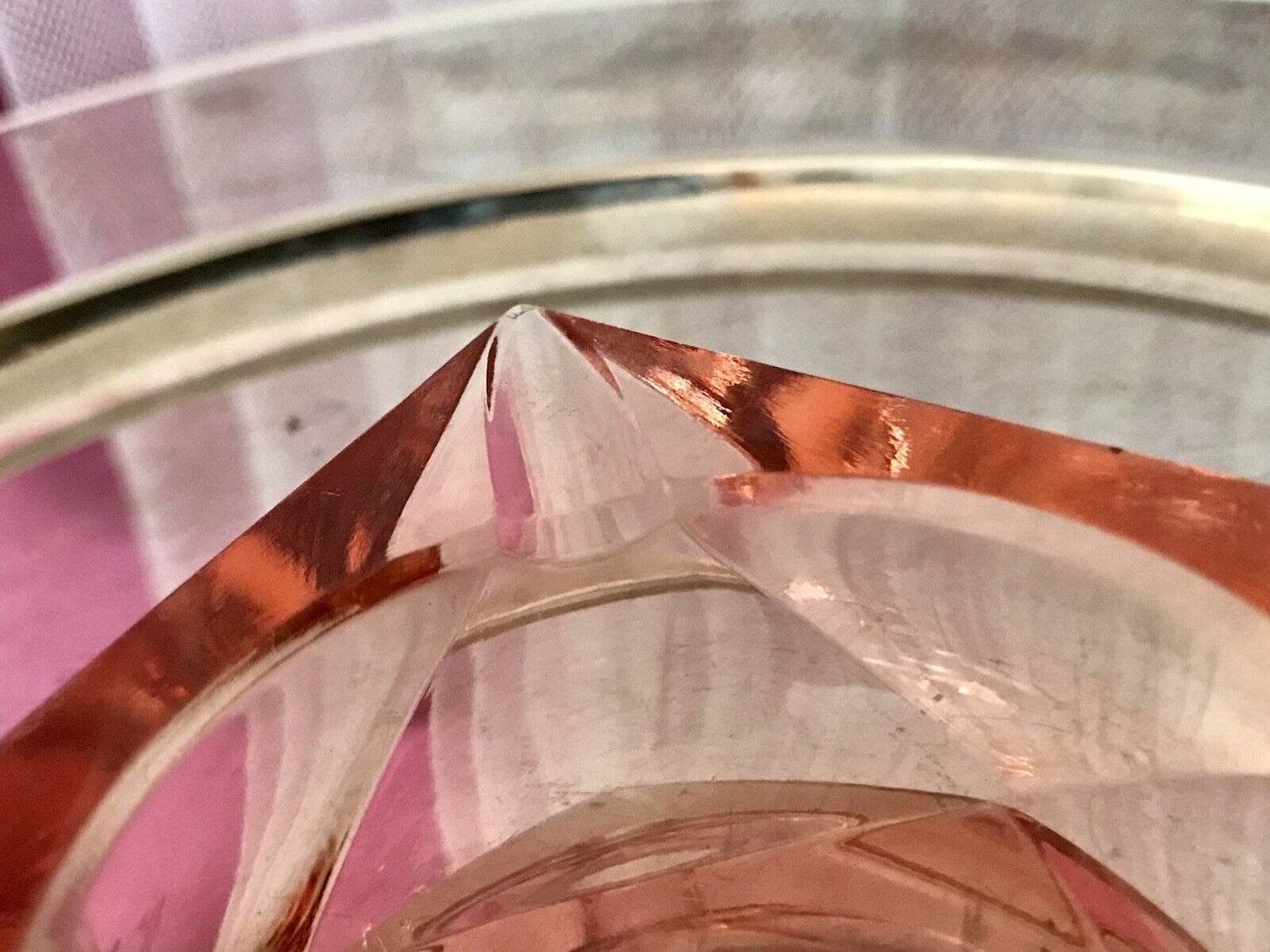 Antik Art Déco Aschenbecher Ascher Rosalin Pressglas Glas geometrisiert
