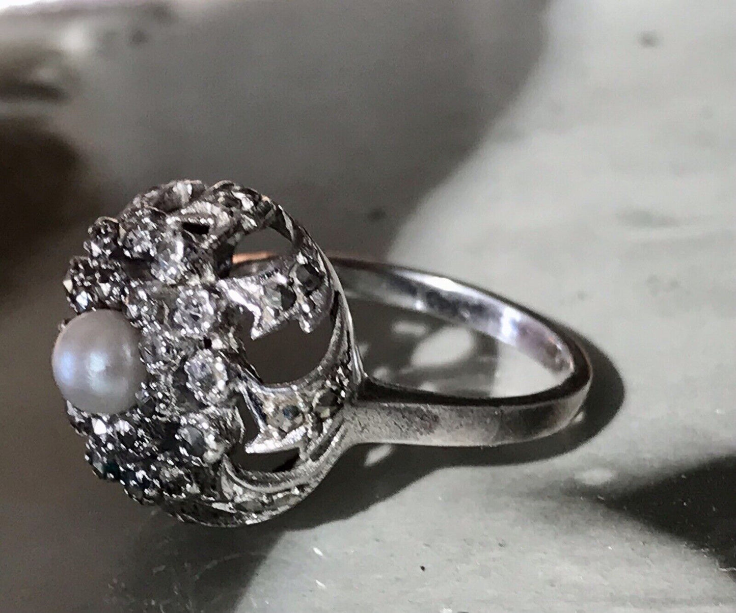 Antik Edel DAMEN Entourage RING Silber 835 Perle Markasite Gr.52