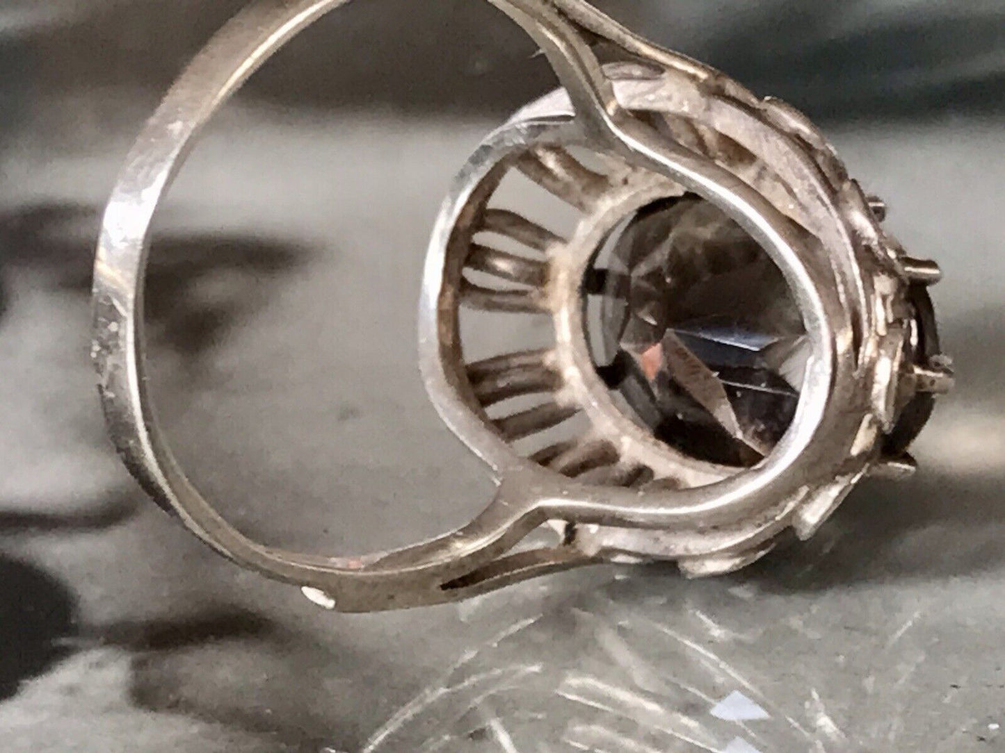 Vintage Edel Rauchquarz Stein DAMEN RING Silber 835 Gr.57 1,81