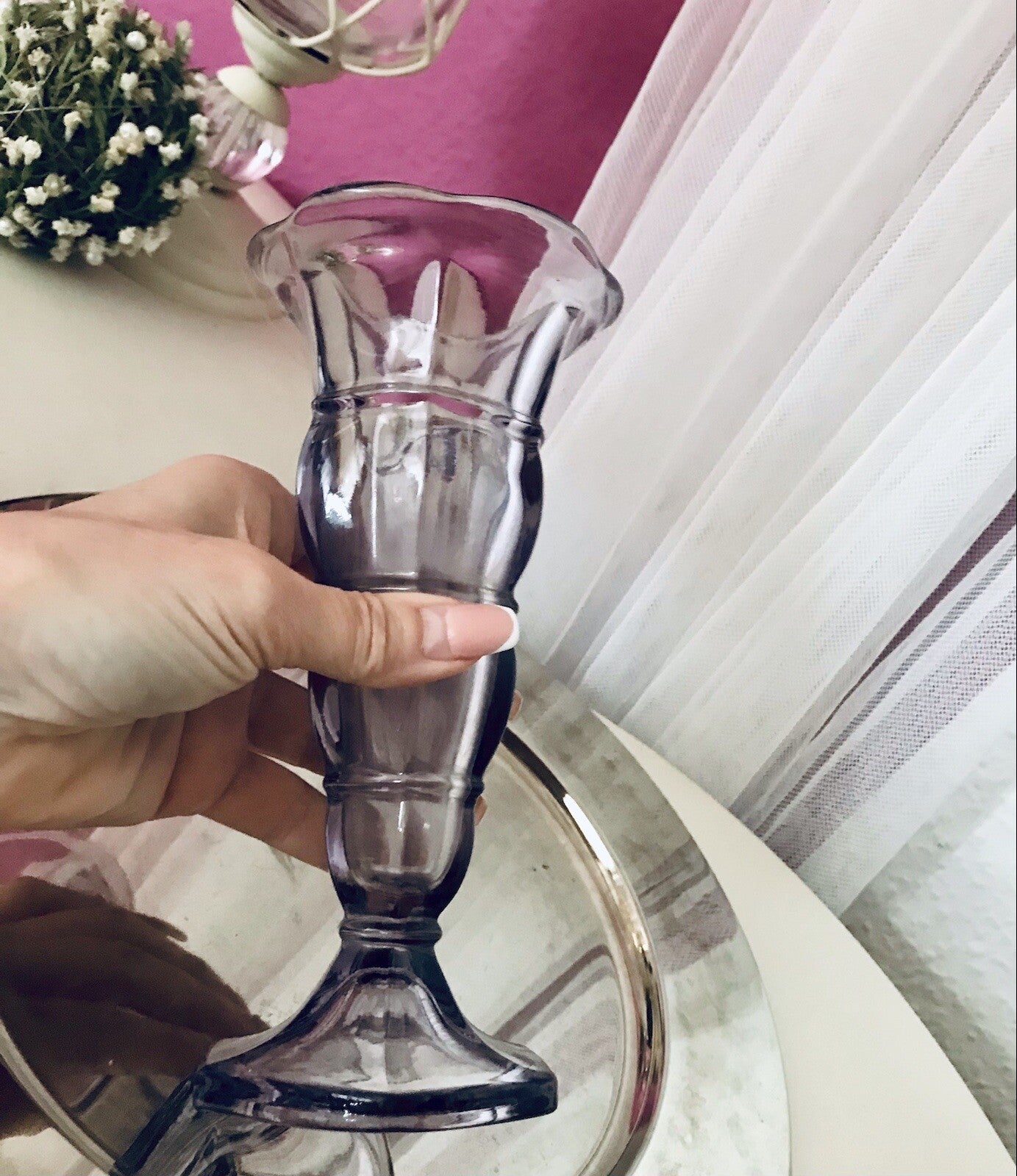 Antik Art Déco 1 Vase Glasvase Pressglas Lila Glas