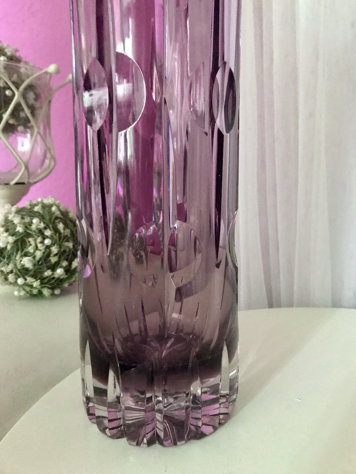Vintage Edel Vase Glasvase Kristallglas lila groß Schliff Designer Karel Wünsch