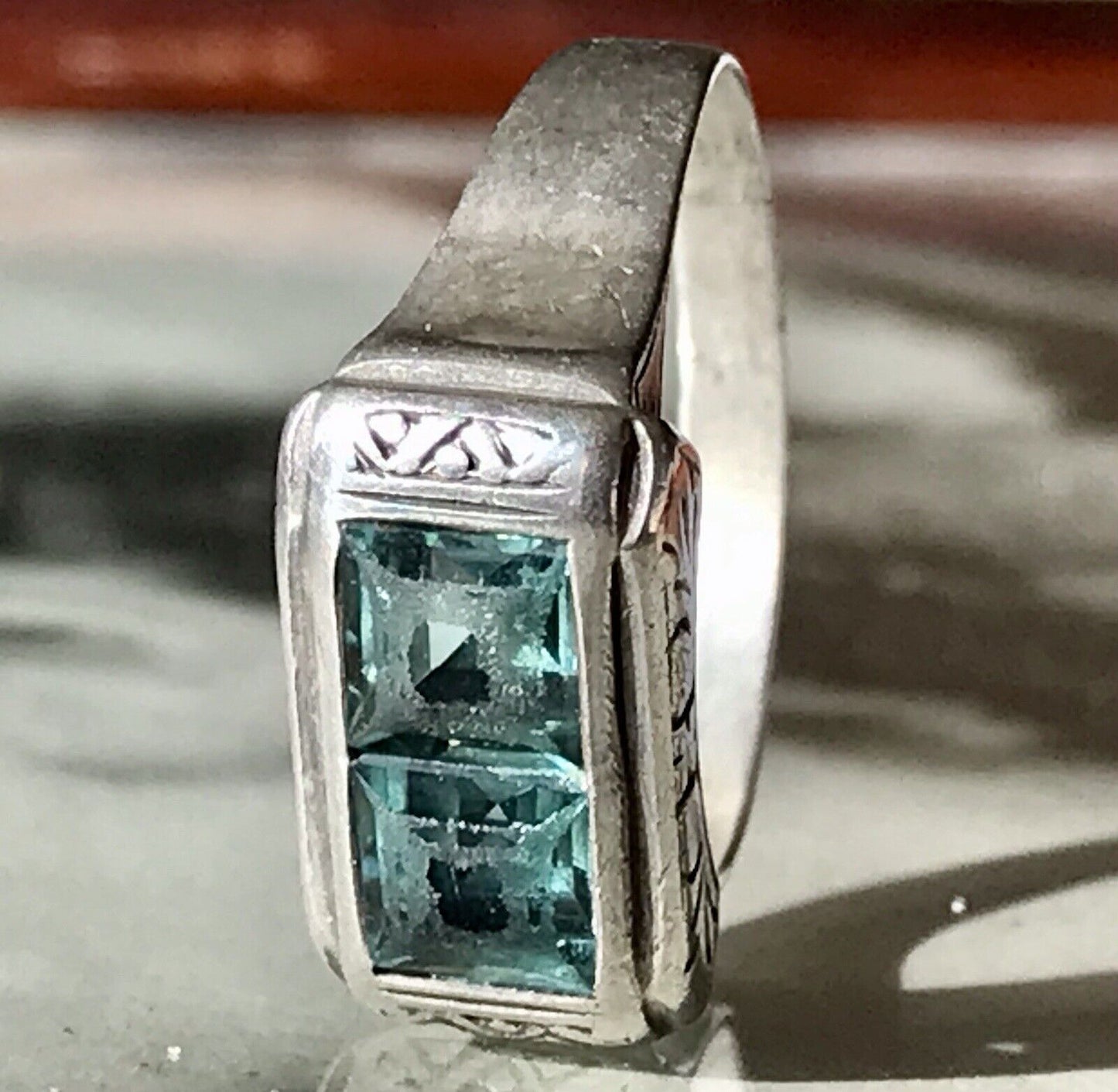 Antik Art Déco Unisex RING Silber Gr. 62 19,7 Blaugrüne Steine