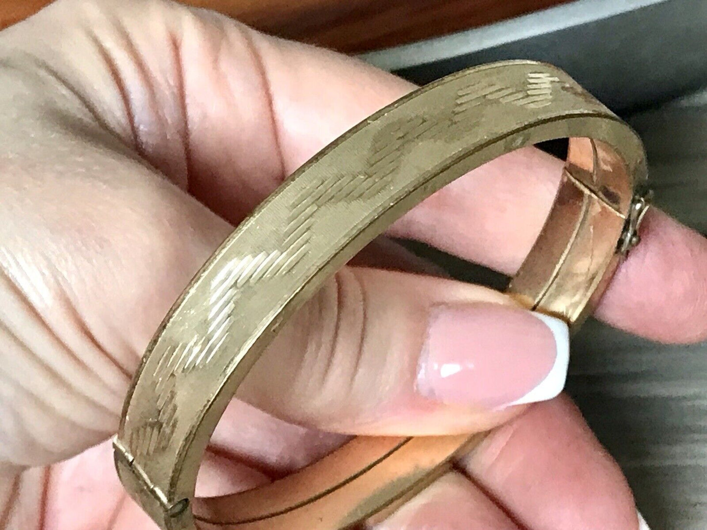 Antik Vintage Armband Armreif Klapp- Armspange Amerik. Doublè vergoldet gold