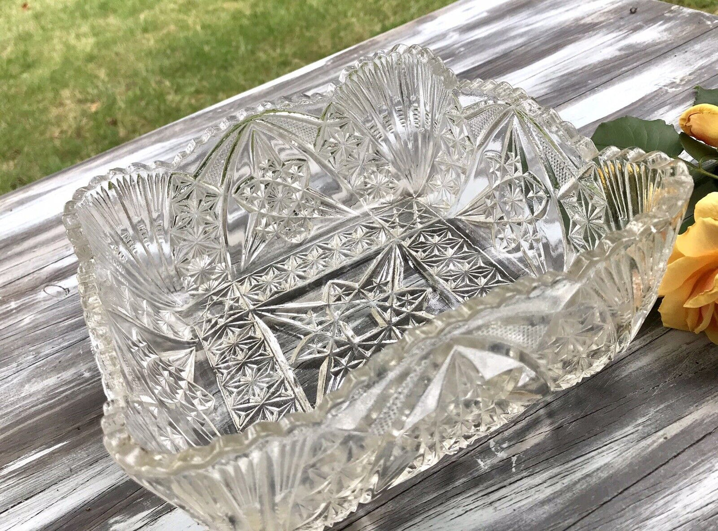 Antik Jugendstil Brockwitz 1915 Pressglas Schale viereckig Zürich Glas So Schön!