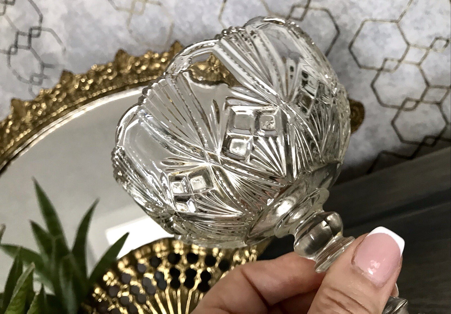 Antik Jugendstil Art Déco Pressglas Glas Fußschale Schale Zuckerschale