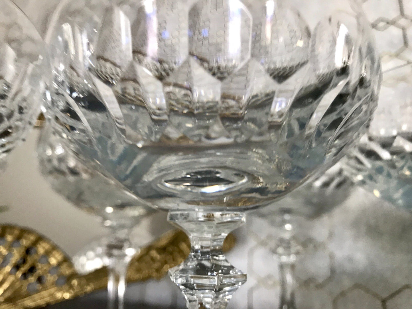 Vintage 8x Champagnerschalen Sektschalen Kristallglas Schliff Bleikristall