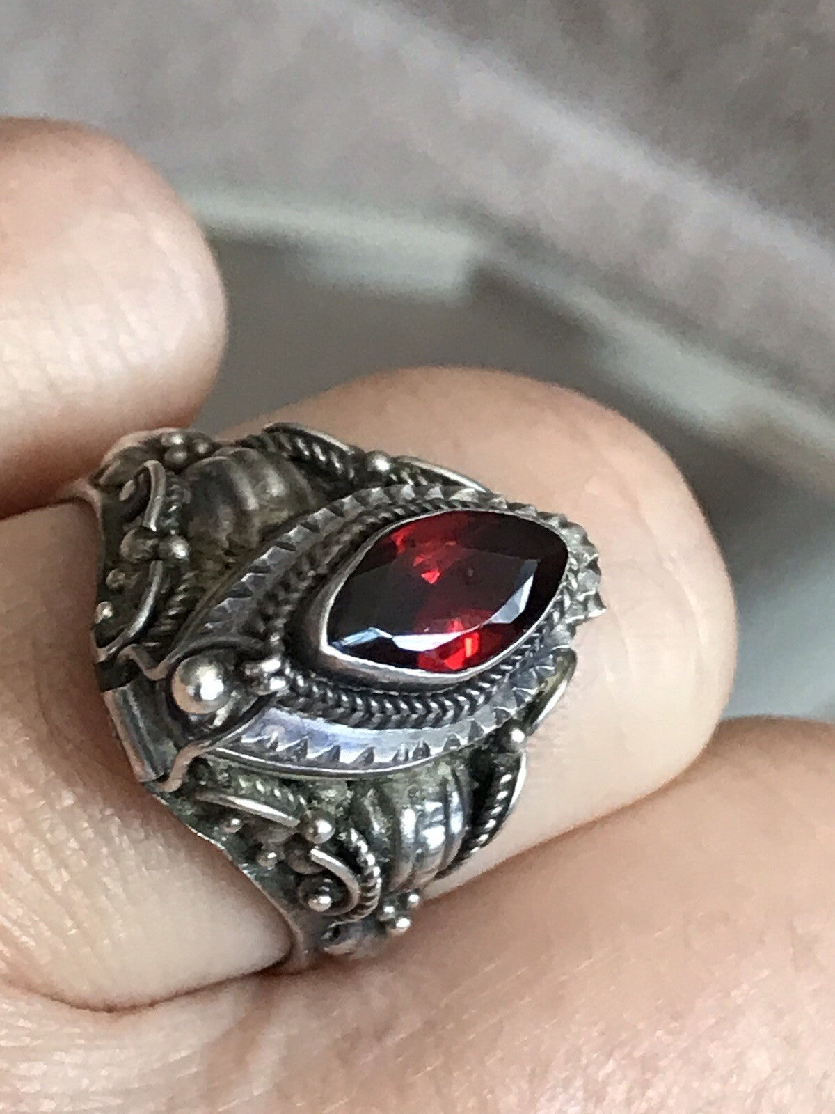 Vintage Edel Granatstein? DAMEN Giftring RING Silber 925 Gr.57