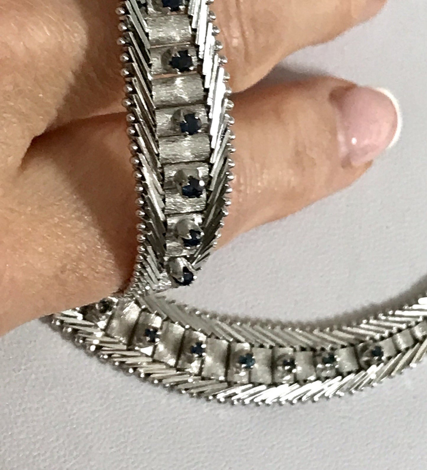 Antik Edel Art Déco 835 Silber Collier rhodiniert Halskette blau Steine Armband