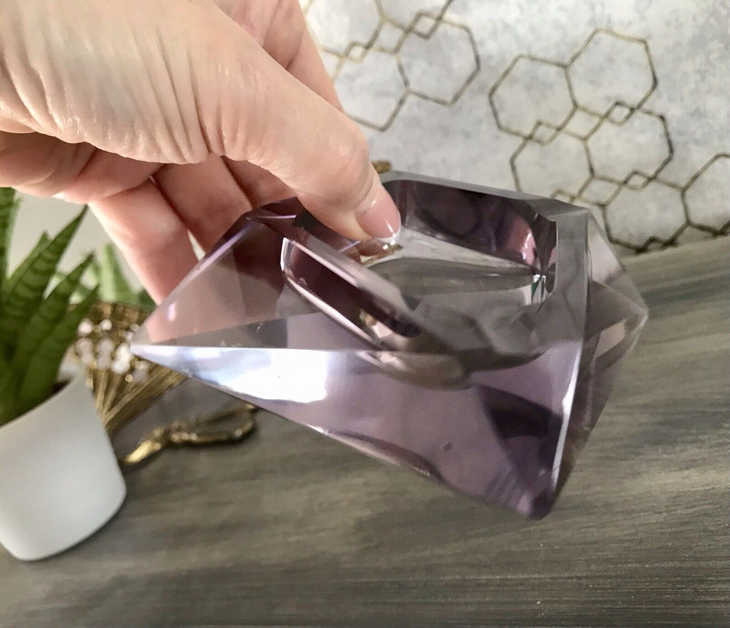 Antik Art Déco Aschenbecher Ascher lila Kristallglas Glas Burkert? Alexandrit
