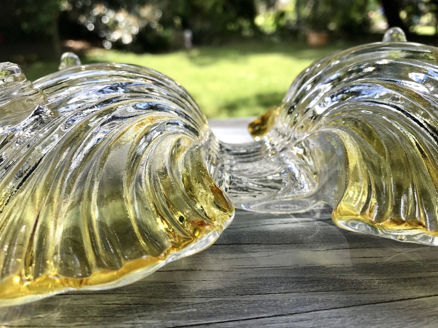 Vintage 70er Glas Schale Anbietschale Muschel Walther Glas Kultig gelb