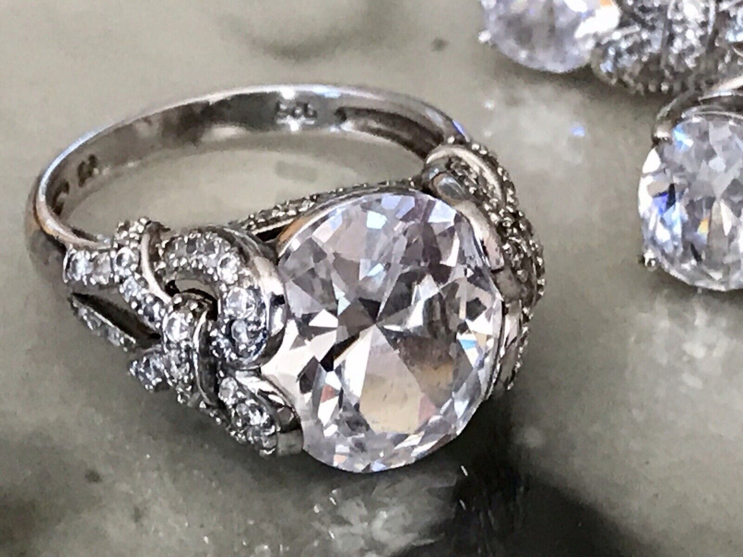 Edel Schmuck Set DAMEN RING & Ohrringe Silber 925 Gr.63 Steine Cubic Zirkonia